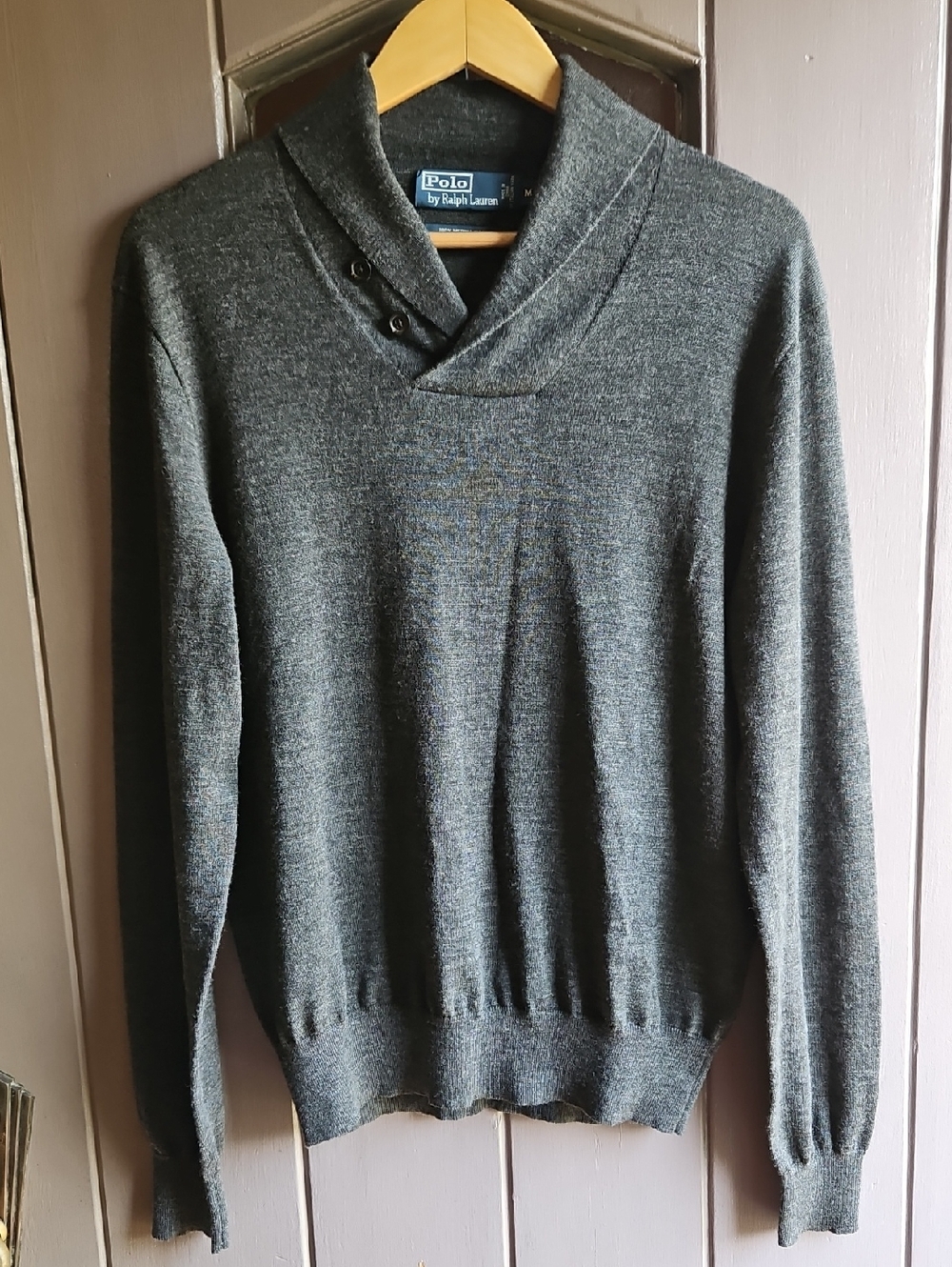 Polo by Ralph Lauren Men's Charcoal Merino Wool Shawl Collar Sweater